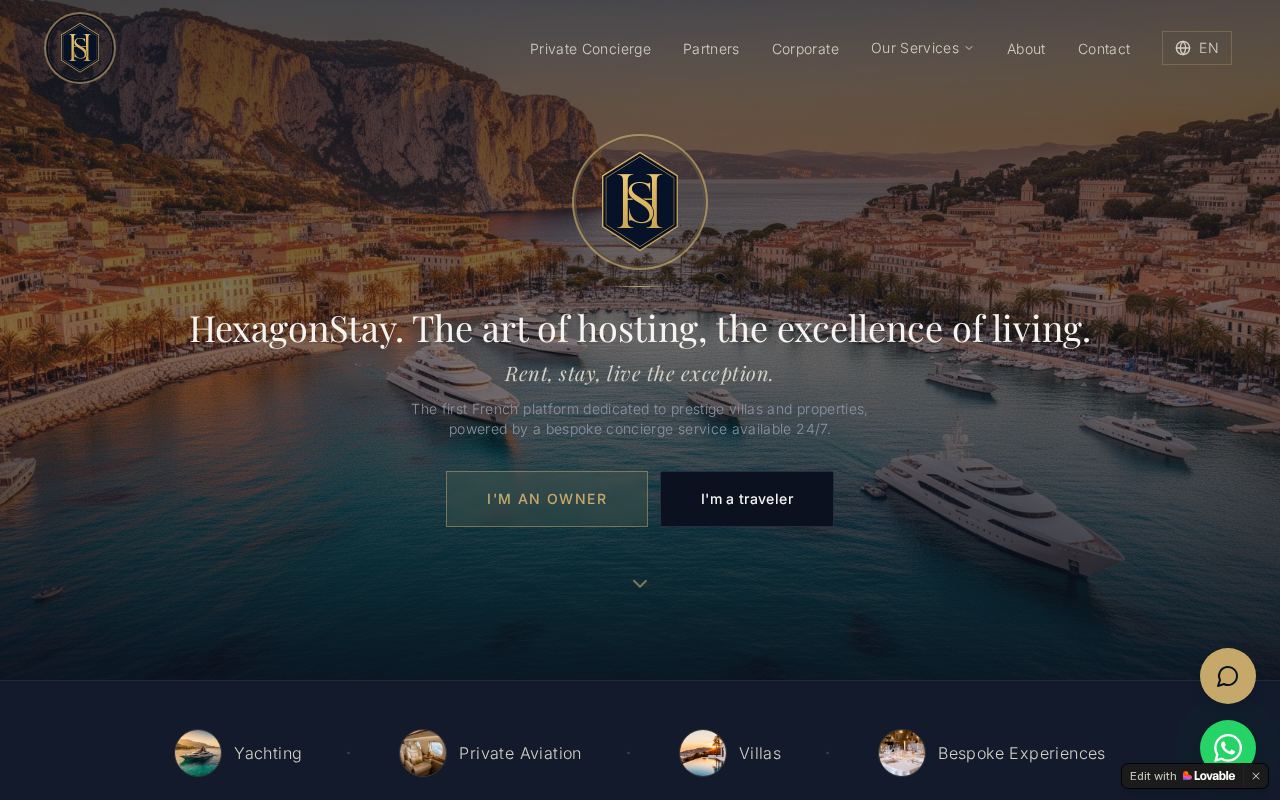 Aperçu du site internet réalisé pour Hexagonstay — Conciergerie de Luxe