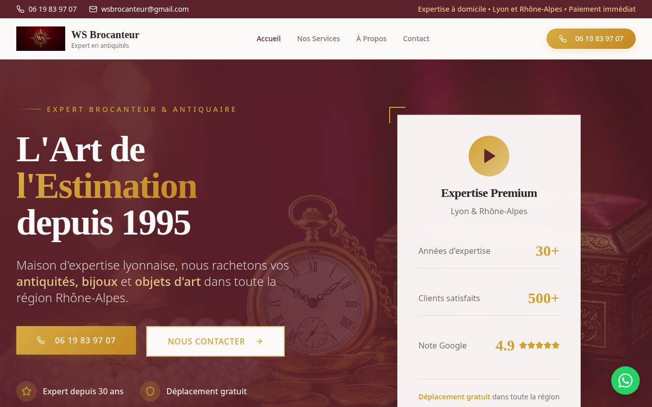 Site web réalisé pour WS Brocanteur — Antiquités & brocante